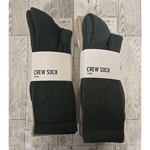 Crew Socks LARGE Unisex Arch Support 3pk Cushioned Green Tan‎ White Lot of 2